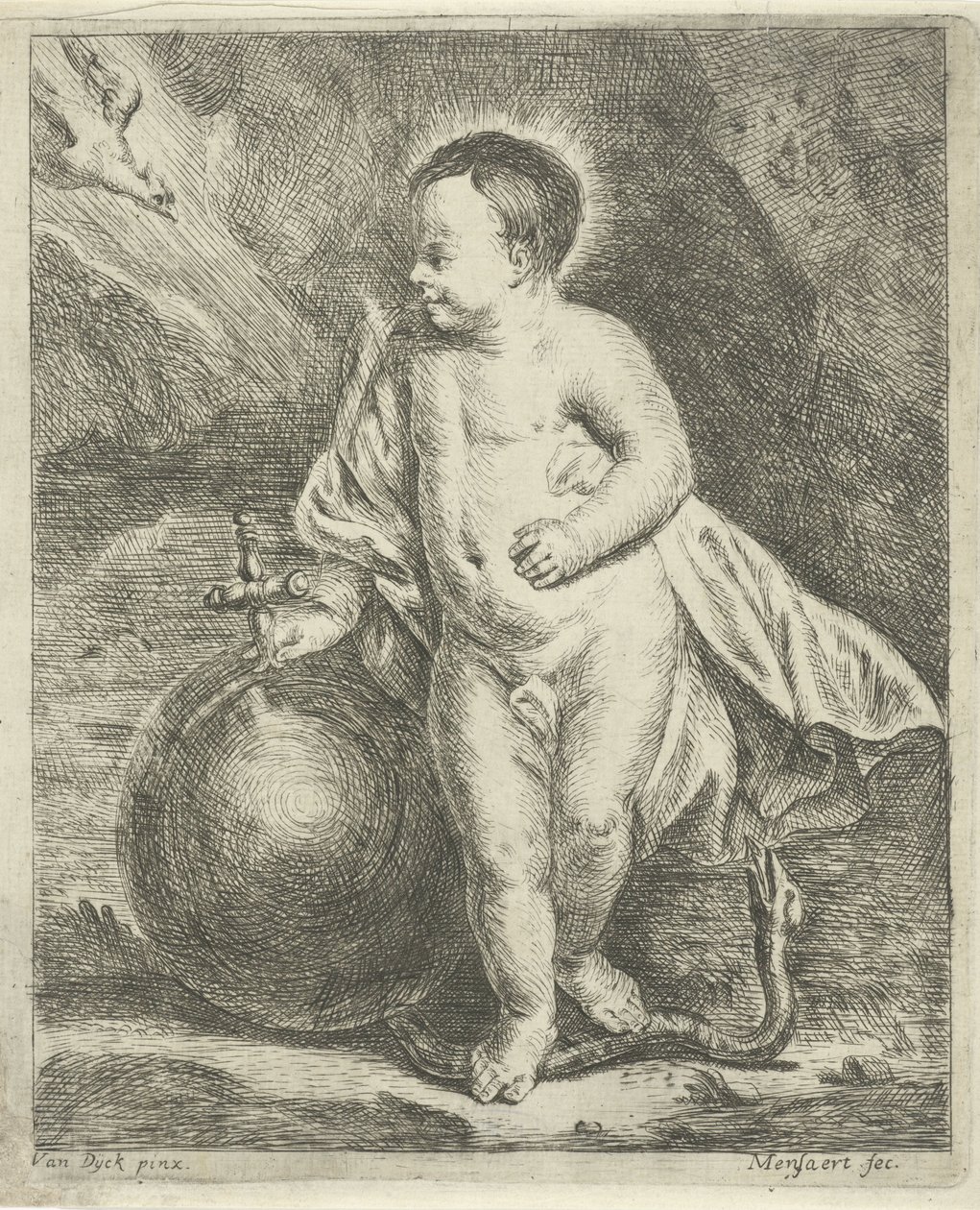 Kristusbarn med jordklode og slange av Guillaume Pierre Mensaert