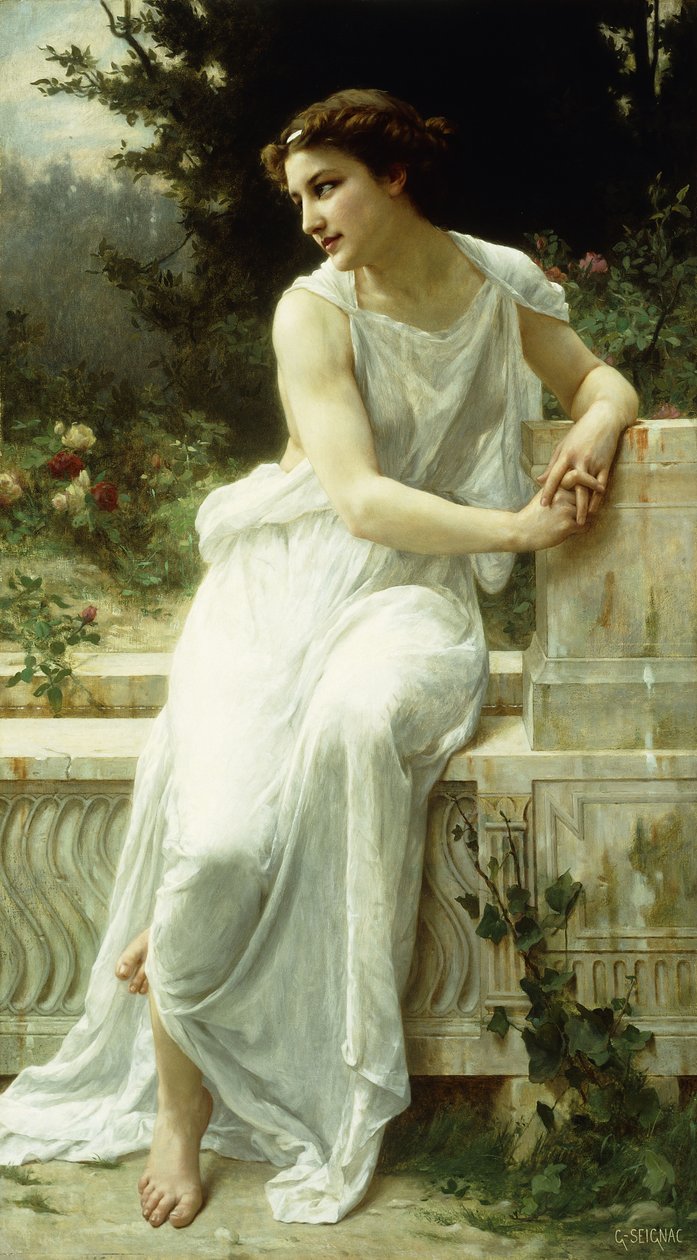 Jente fra Pompeii i en hage; Ung jente fra Pompeii i en hage, av Guillaume Seignac