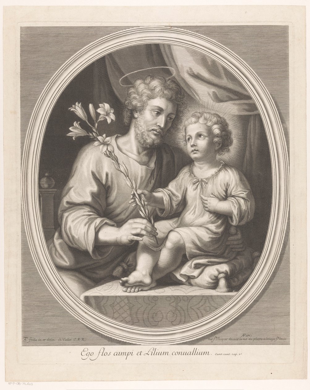 Christ Child gir Saint Joseph en lilje av Guillaume Vallet