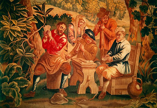 Kortspillet, detalj av spillerne, tidlig på 1700-tallet av Guillaume Warniers