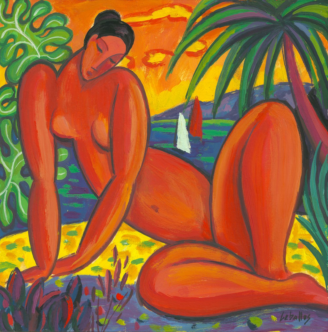 Taitian naken, 2013 (gouache på papir) av Guillermo Martí Ceballos