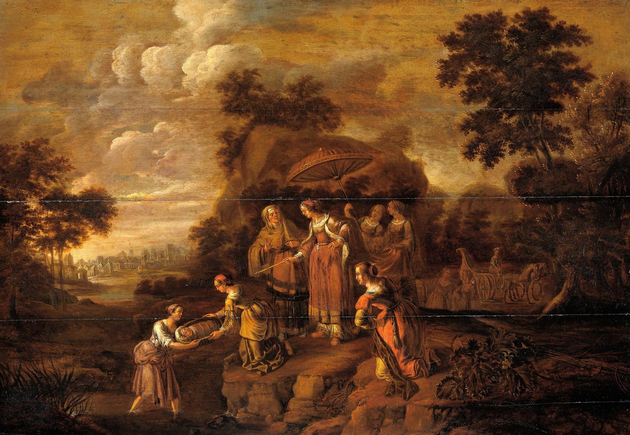 Faraos datter oppdager Moses i Rush Basket av Guilliam du Gardijn