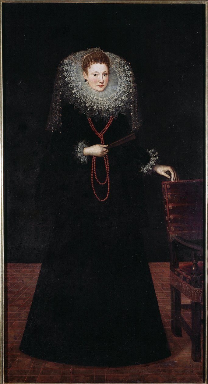 Portrett av en edel dame fra Genova Maleri av Guilliam Van Deynen (1575-1624) 1610 Dim 225x120 cm Musei di Strada Nuova (ex Palazzo Bianco) Genes, Italia av Guilliam van Deynen