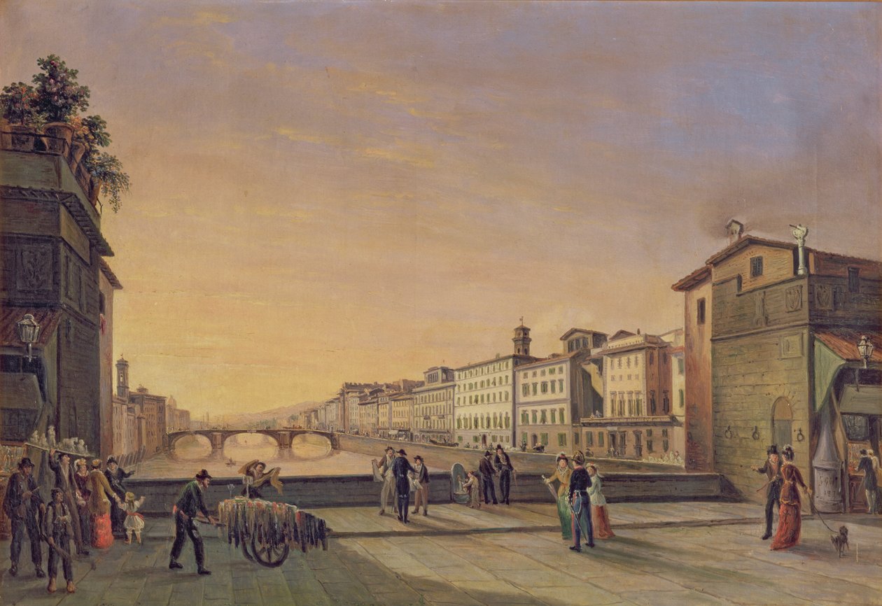 Utsikt over Arno fra Ponte Vecchio, Firenze av Guiseppe Gherardi