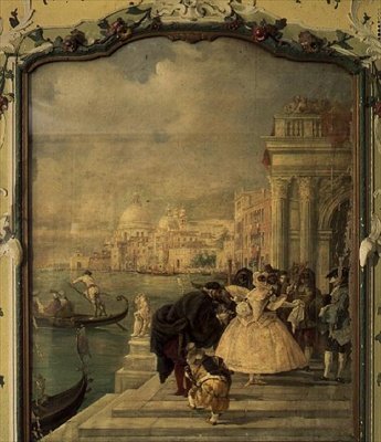 Maskert dame foran salutten, Venezia av Guiseppe Ponga