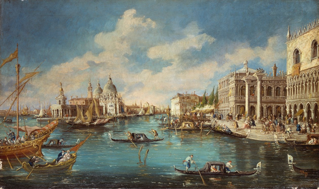 Saluttkirke sett fra Riva degli Schiavoni (gangvei), av Giuseppe Ponga (1856-1925), olje på lerret, 60x100 cm av Guiseppe Ponga