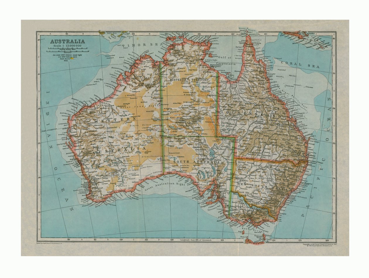Kart over Australia, c1910 av Gull Engraving Company