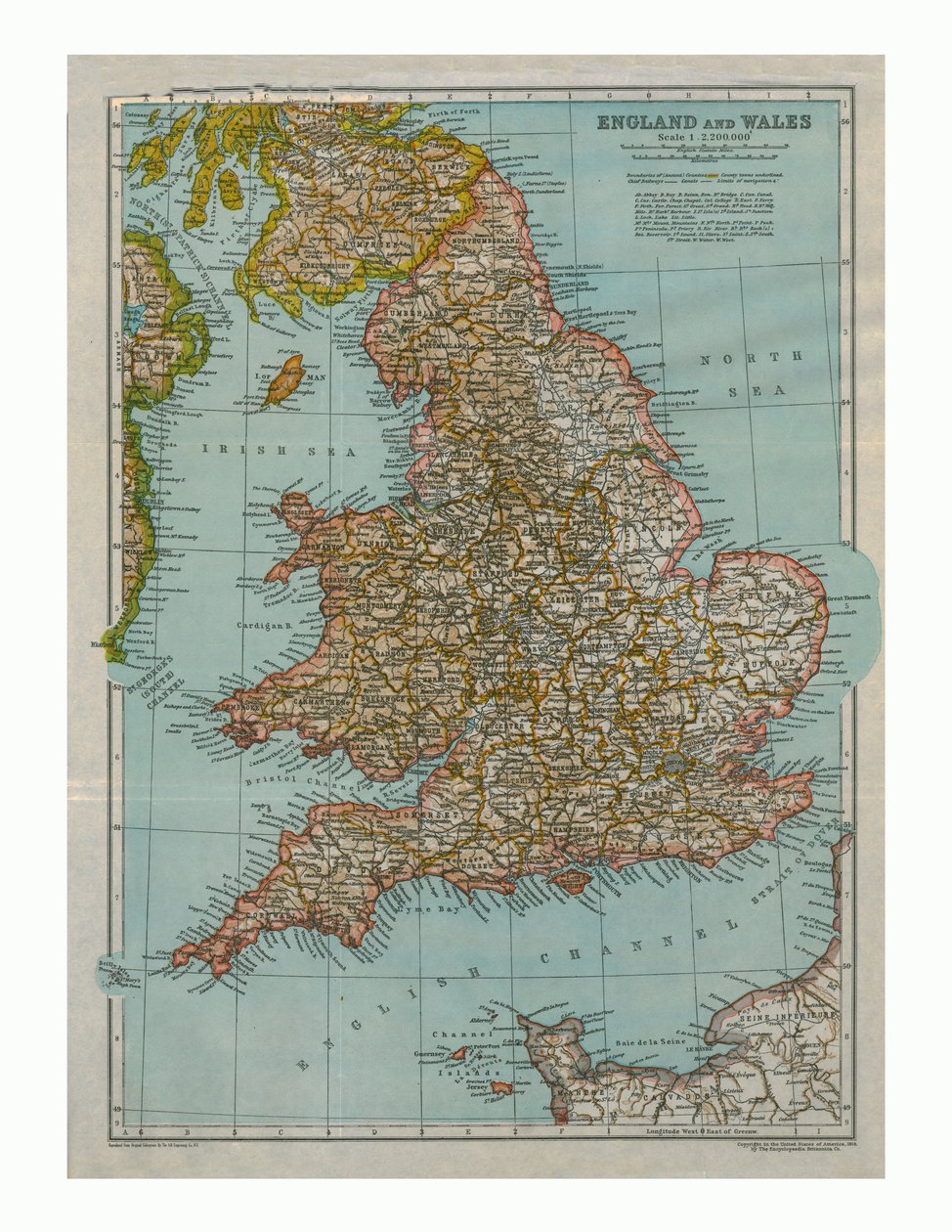 Kart over England og Wales, c1910 av Gull Engraving Company