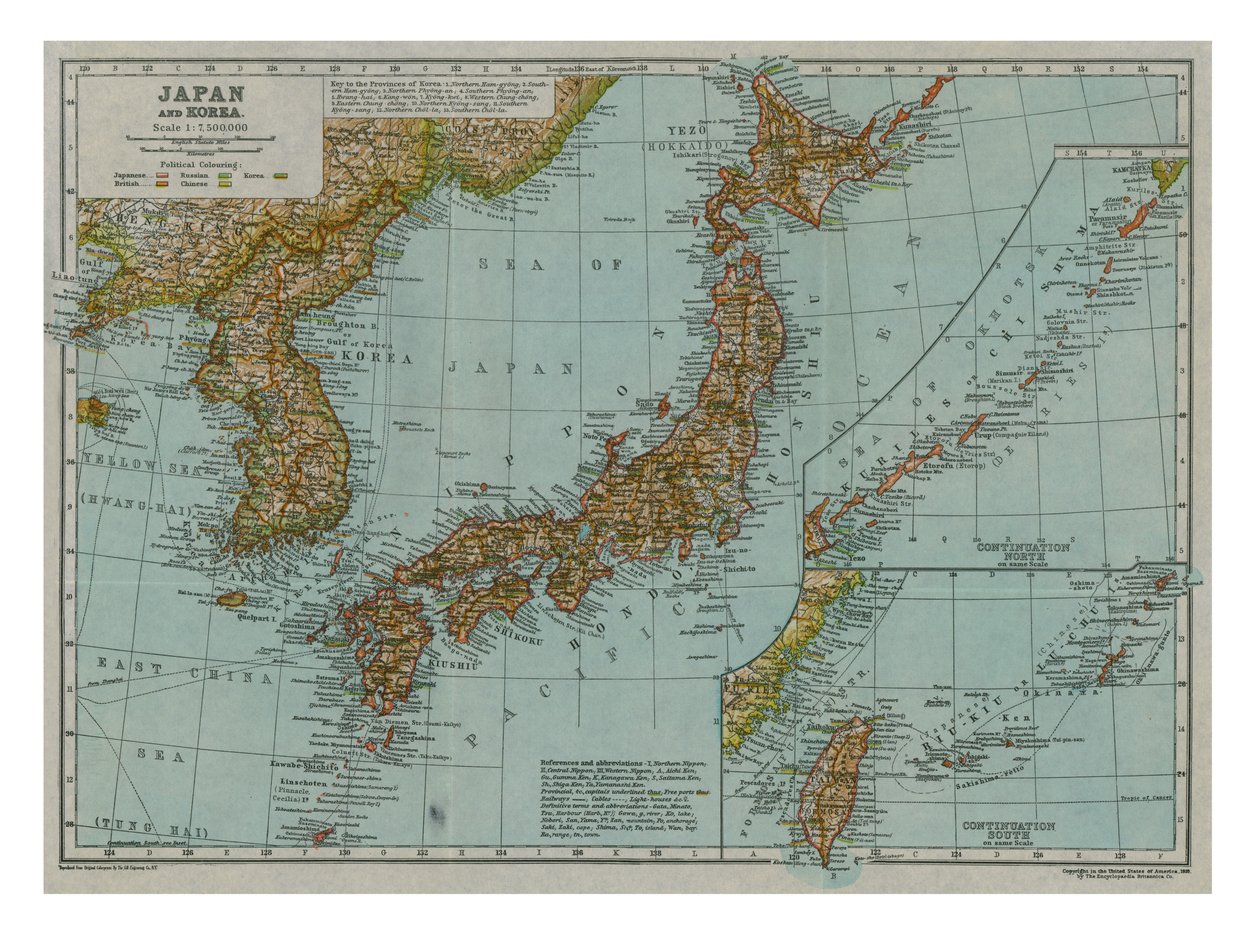 Kart over Japan og Korea, c1910 av Gull Engraving Company