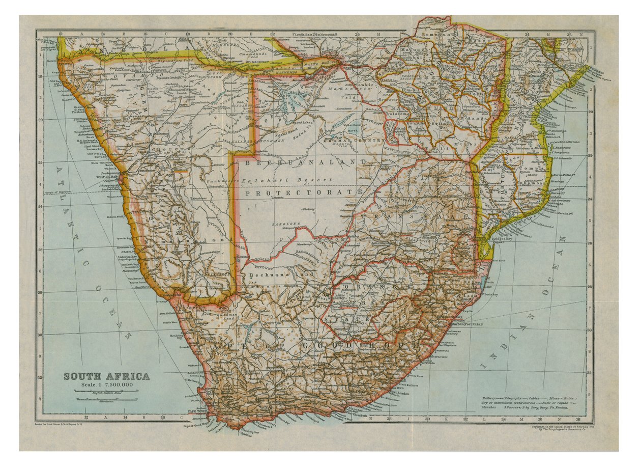 Kart over Sør-Sør-Afrika, c1910 av Gull Engraving Company