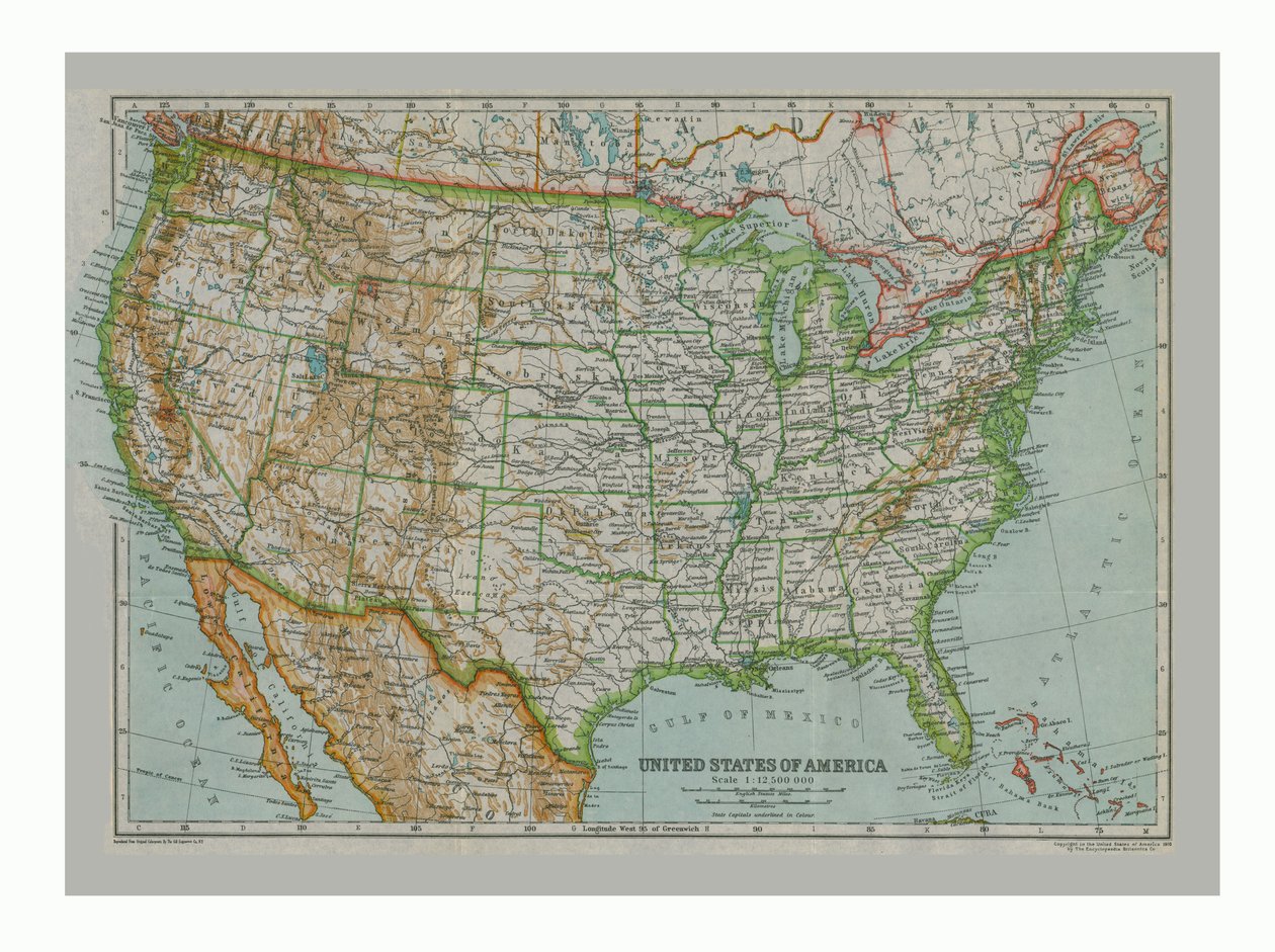 Kart over USA, c1910 av Gull Engraving Company
