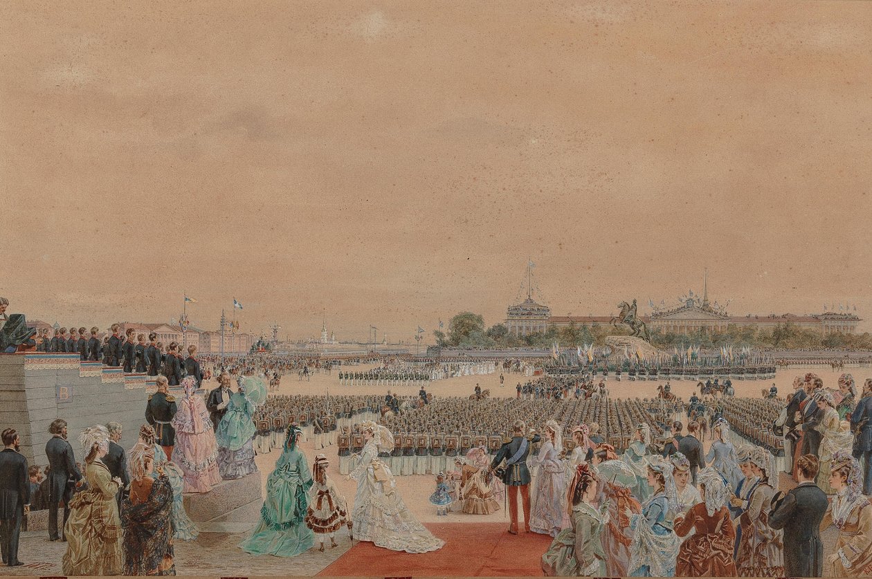Den høytidelige gudstjenesten i anledning tohundreårsdagen til Peter I, på Senatsplassen..., 30. mai 1872. av Gun