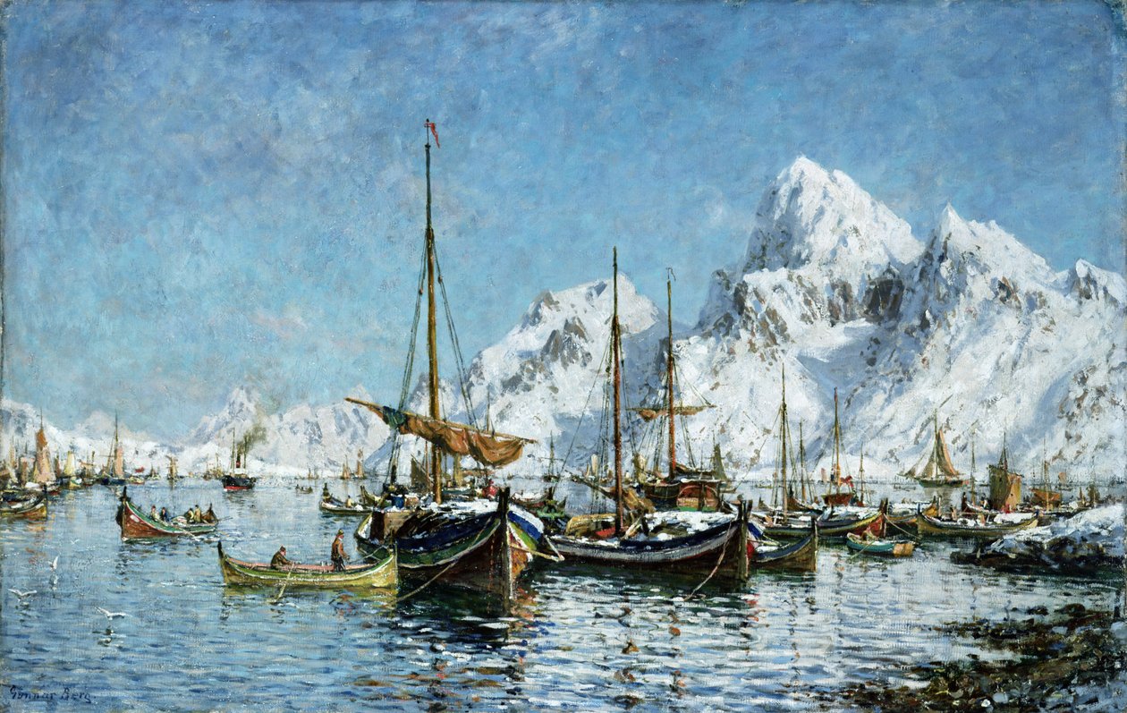 Fra Solvær havn (olje på lerret) av Gunnar Berg