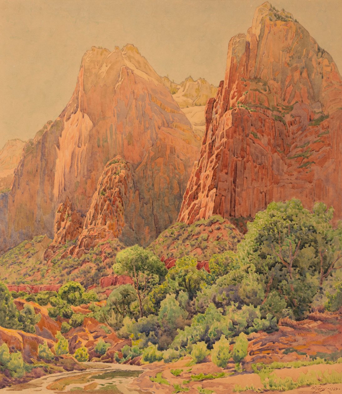 Patriarkene, Zion nasjonalpark, 1924. av Gunnar Widforss