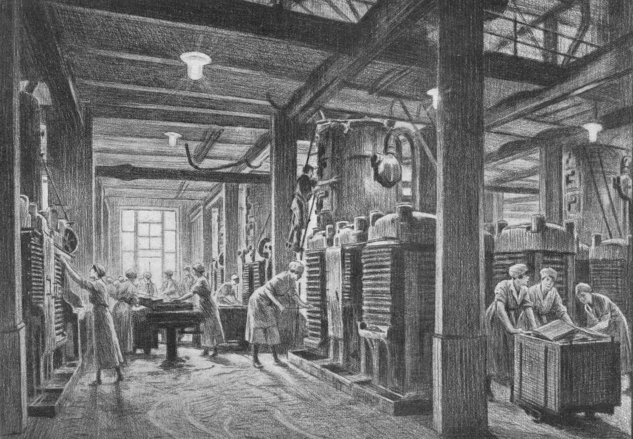 Et moderne knuseanlegg for oljefrø, c1918, 1918 av Gunning King