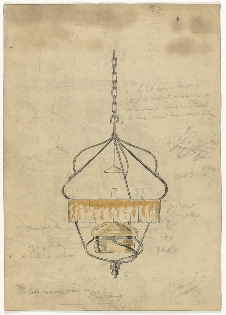 Design for en pendellampe av Gust van de Wall Perné (signed by artist)