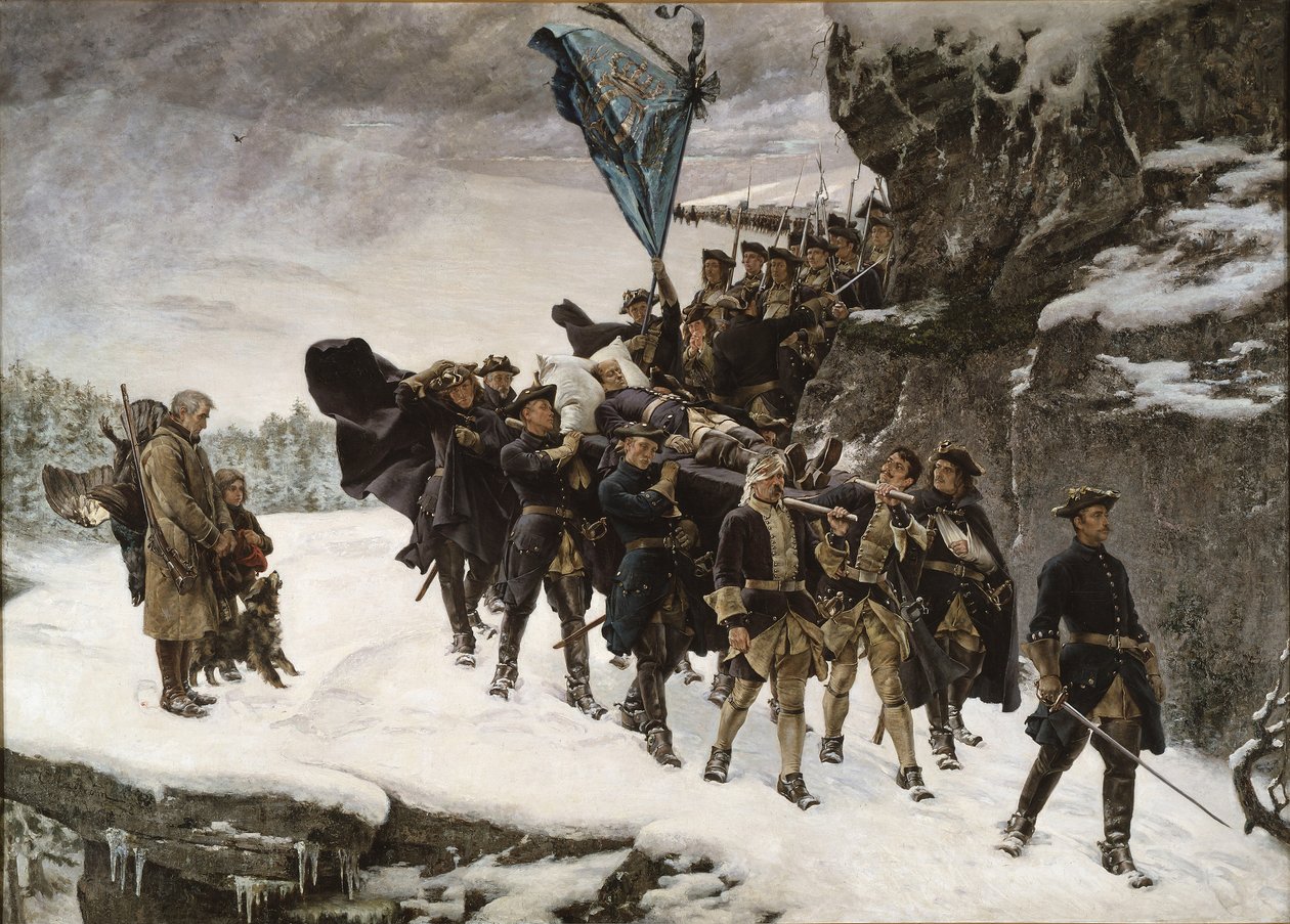 Bringer hjem kroppen til kong Karl XII av Sverige av Gustaf Cederström