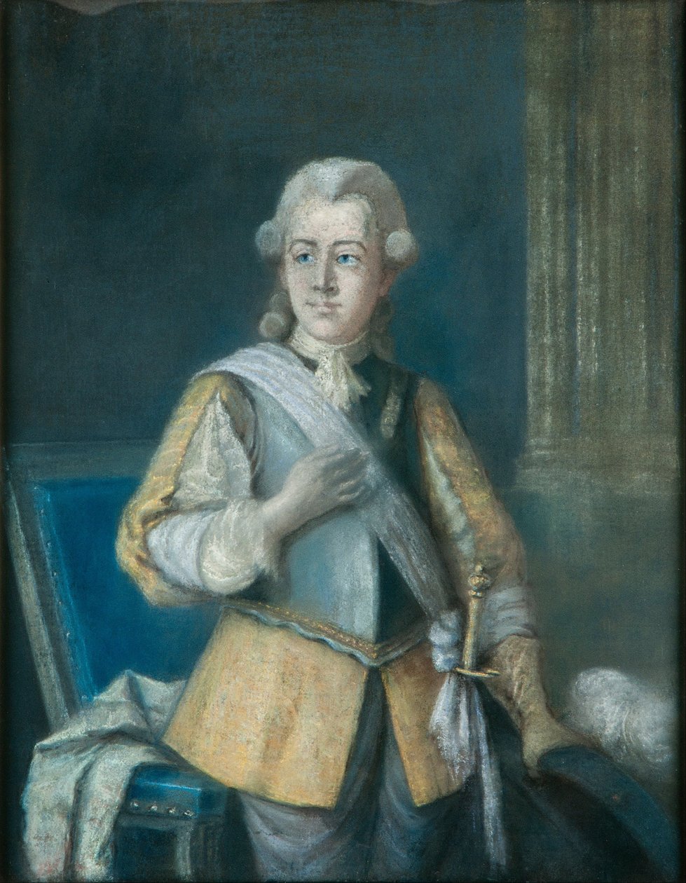 Gustav III, konge av Sverige 1772-1792, i en Gustavus Adolphus-inspirert kjole av Gustaf L Lundberg