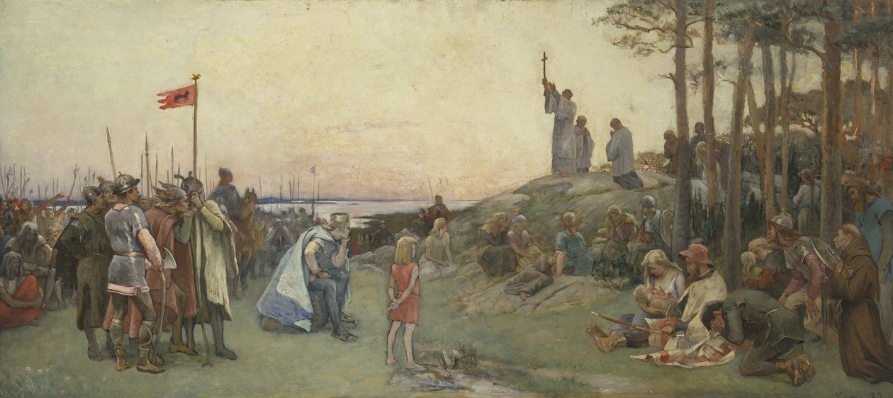 Ansgar Preaching Christianity, 1889 av Gustaf Olaf Cederstrom