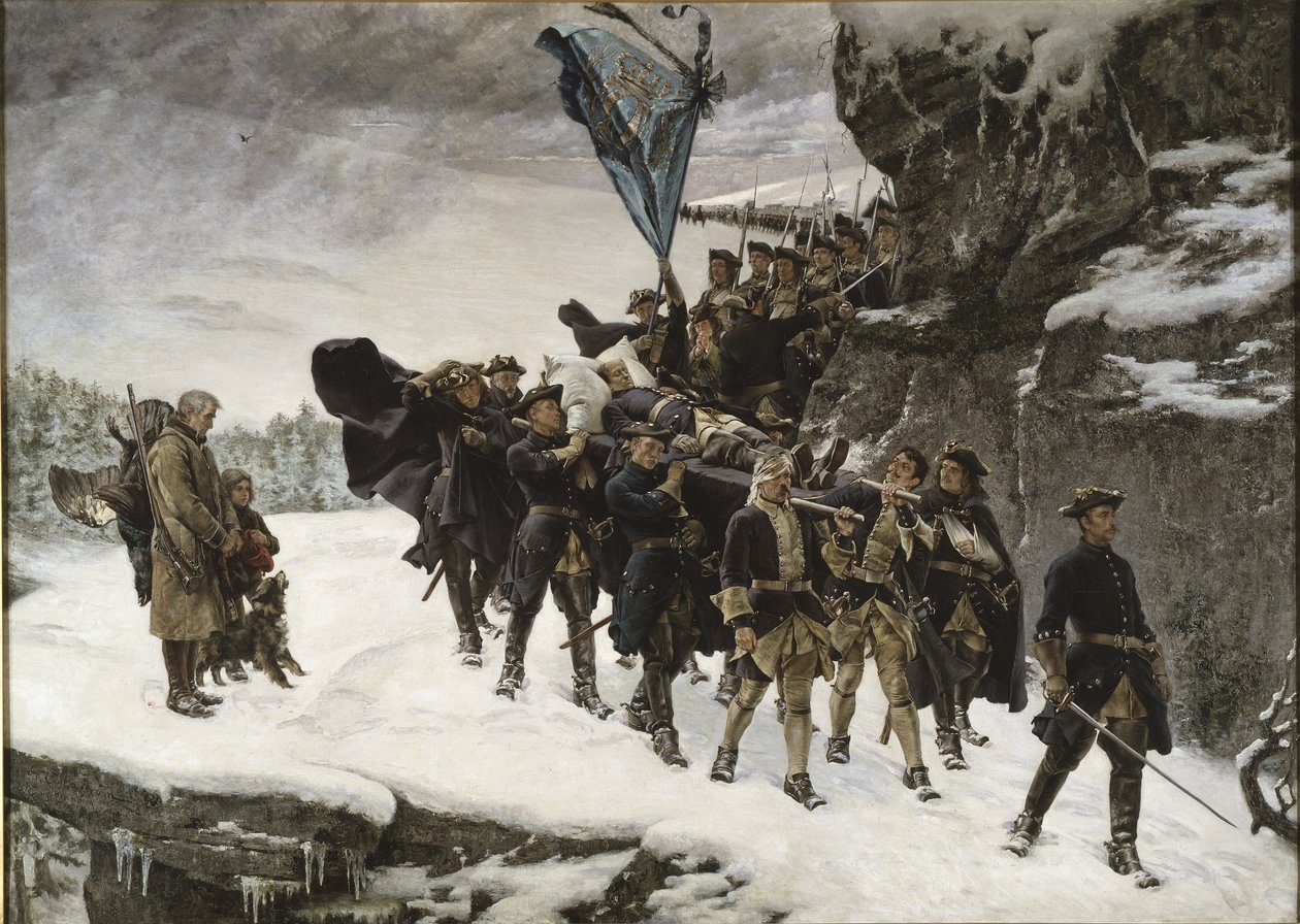 Bringing Home the Body of King Carl XII of Sweden, 1884 av Gustaf Olaf Cederstrom