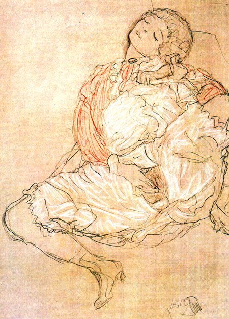 MasturbationnEngelsk: Kvinne som sitter med åpne lårsnDeutsch: Frau bei der Selbstbefriedigungn av Gustav Klimt
