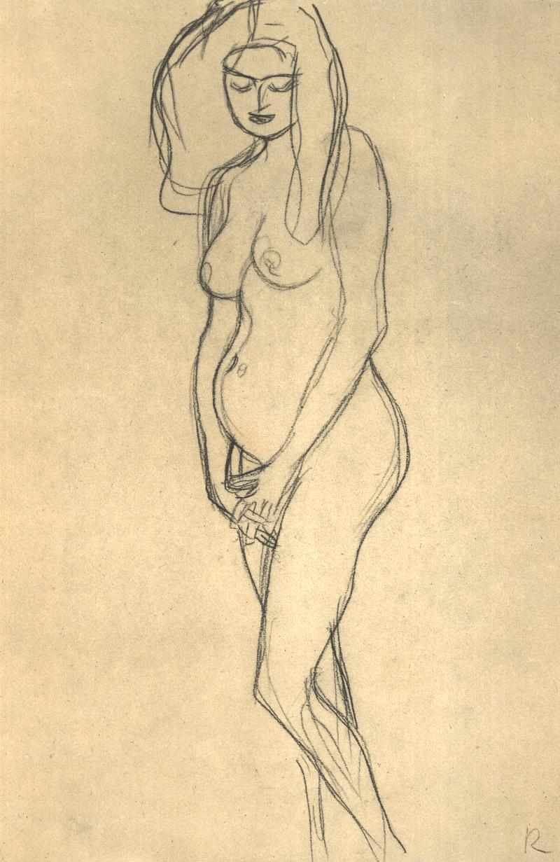 Naken av en gravid kvinne til venstre av Gustav Klimt