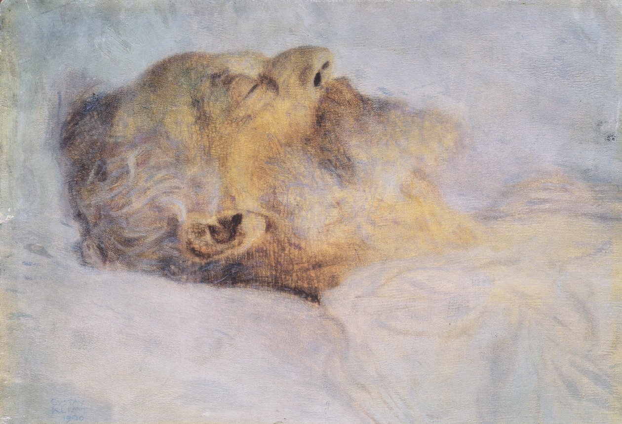 Gammel mann på dødsleiet av Gustav Klimt