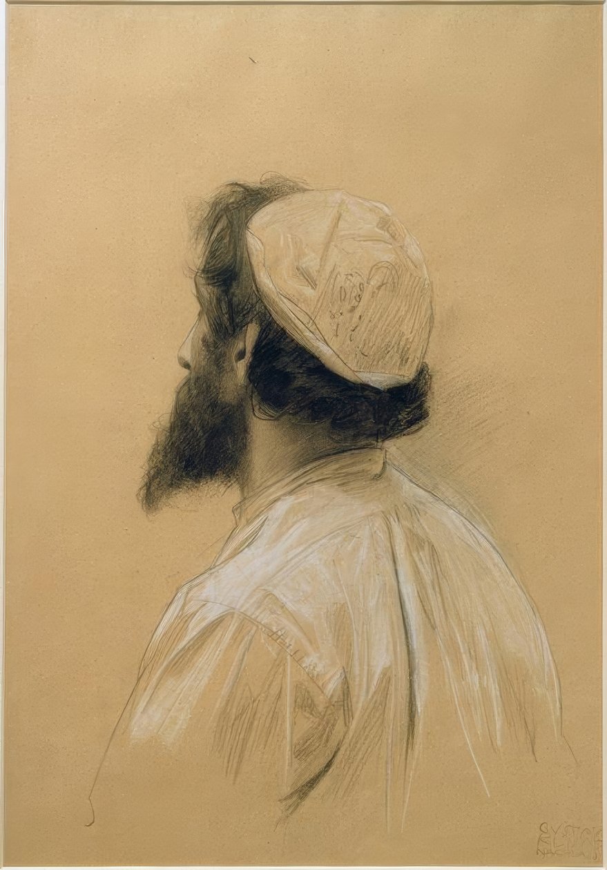 Skjegget yngre mann med caps i tapt profil ... av Gustav Klimt