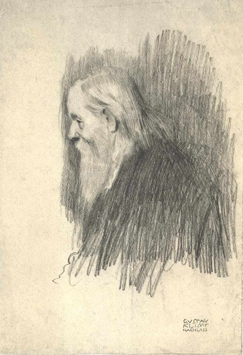 Halvlangt portrett av en gammel mann i profilen til høyre av Gustav Klimt