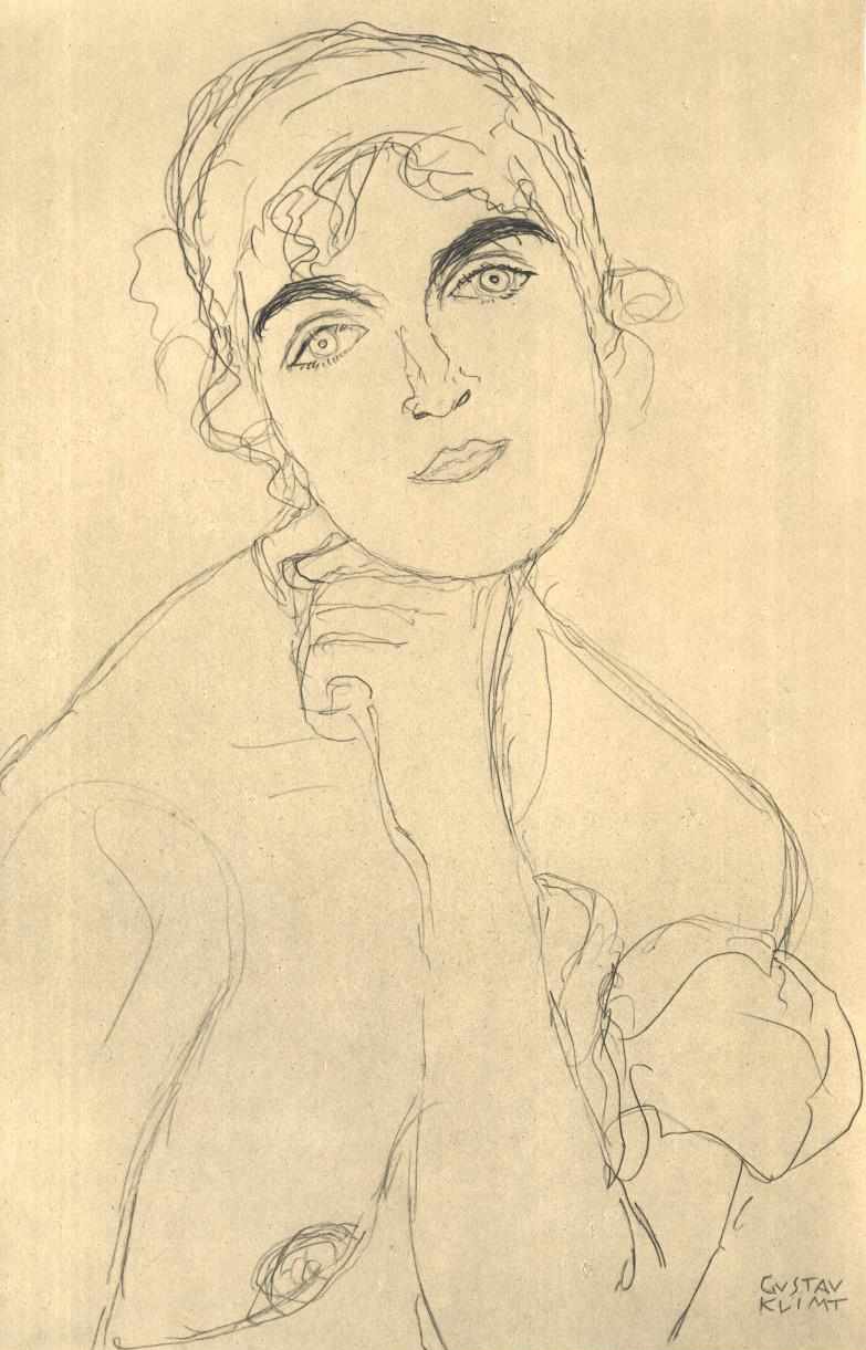 Halvlangt portrett forfra av Gustav Klimt