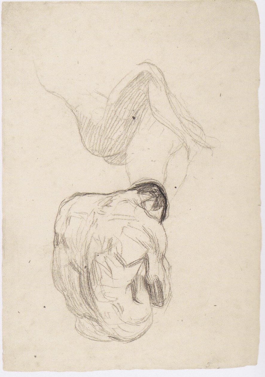 Detaljert studie av et omfavnende par, sittende mannlig naken bakfra av Gustav Klimt
