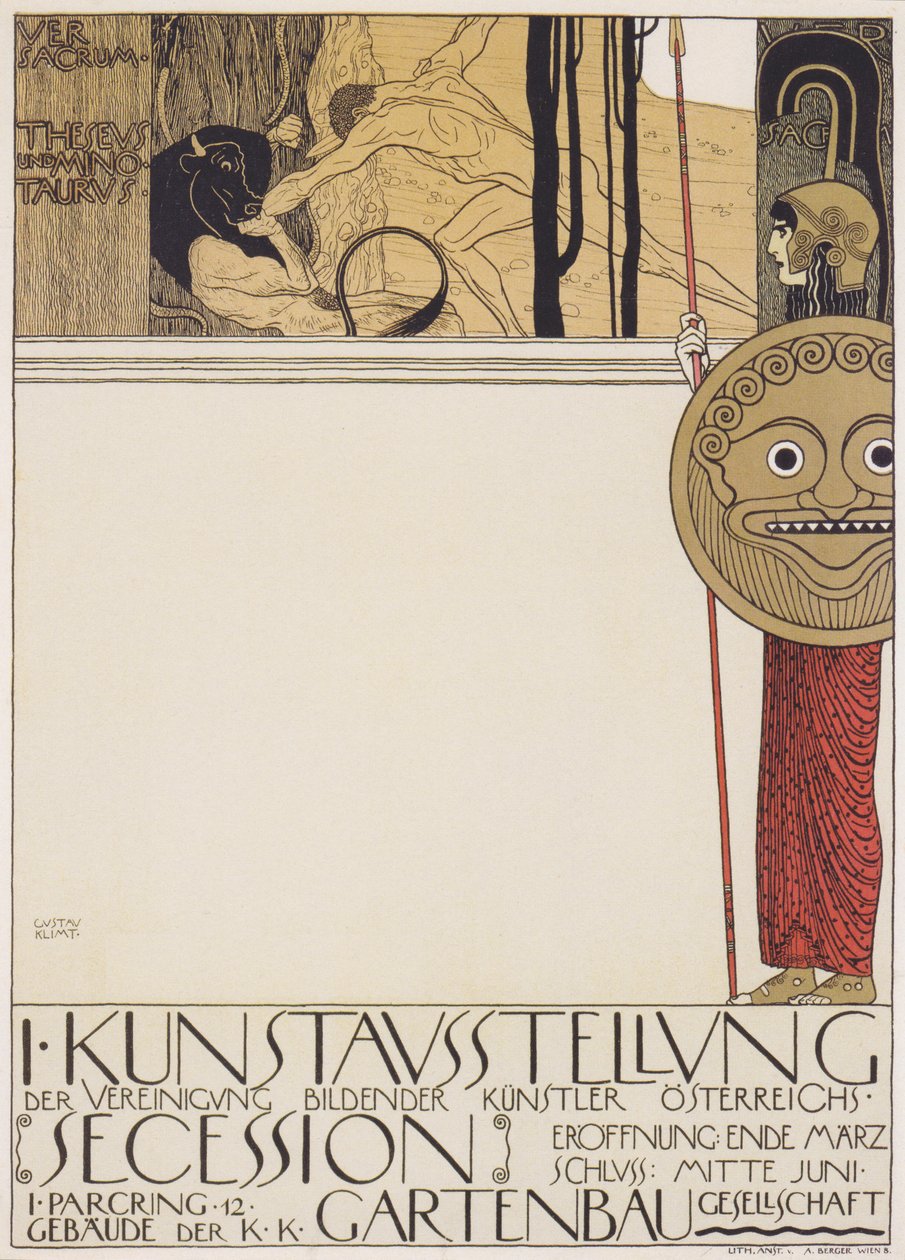 Første utstillingsplakat for Wien -sesjonen (sensurert versjon) av Gustav Klimt