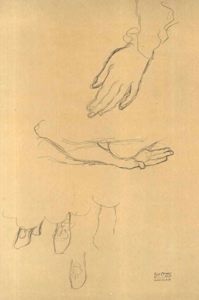 Håndstudier skoundersøkelse av Gustav Klimt