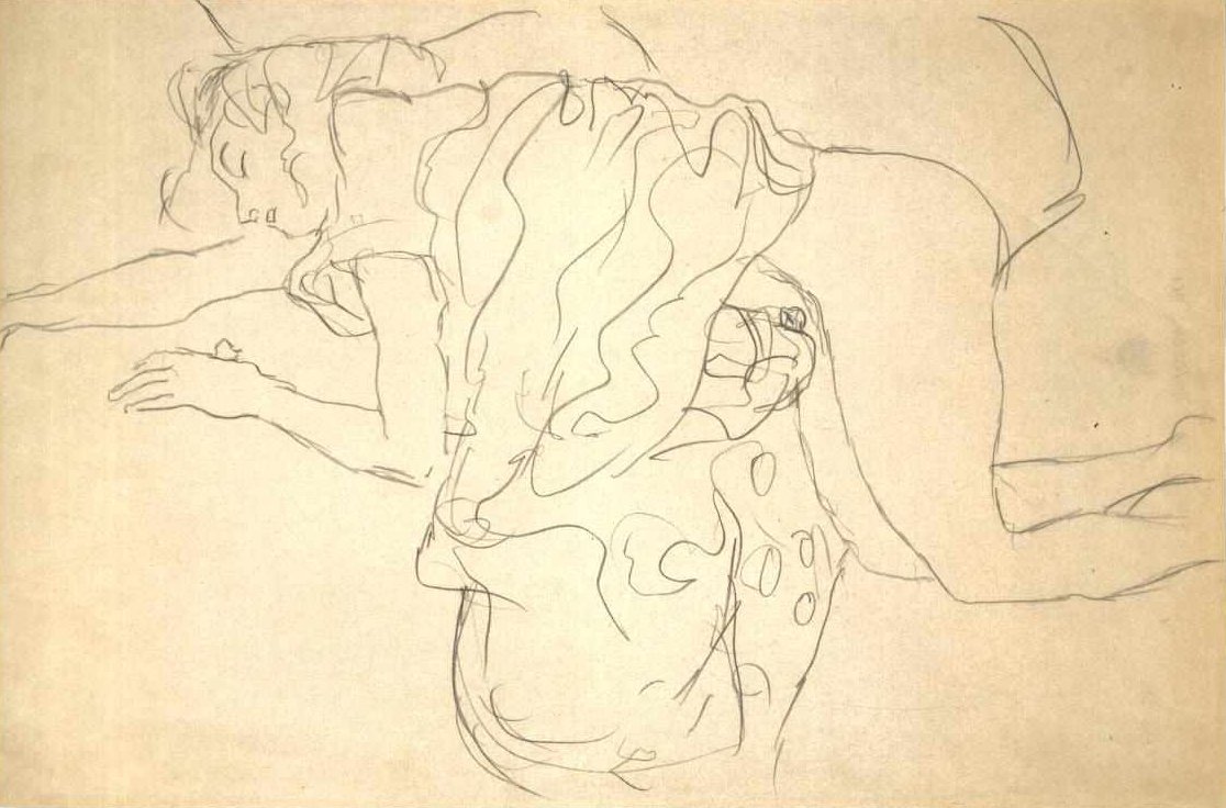 Halvnaken knelende til venstre av Gustav Klimt