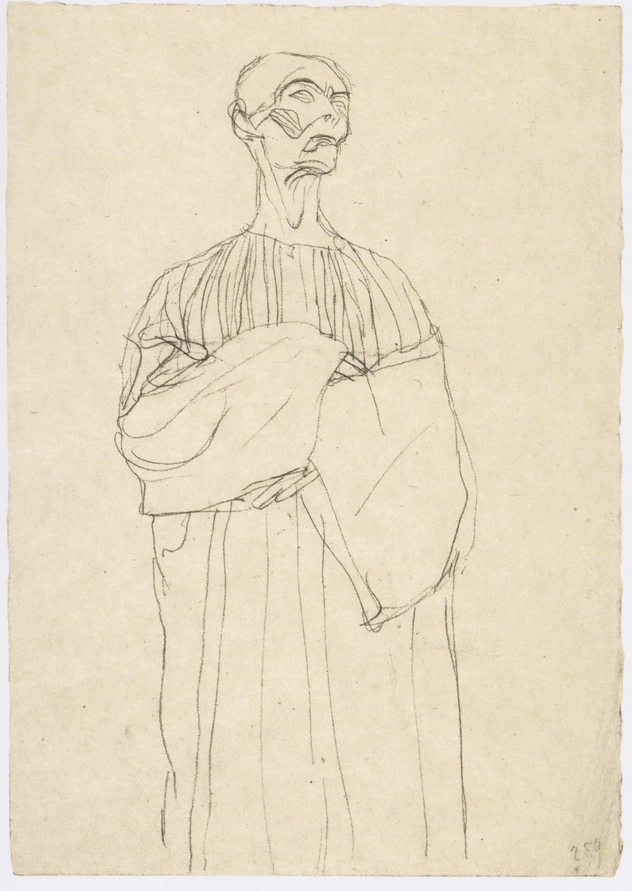Albue til en mann i en lang kappe til høyre av Gustav Klimt