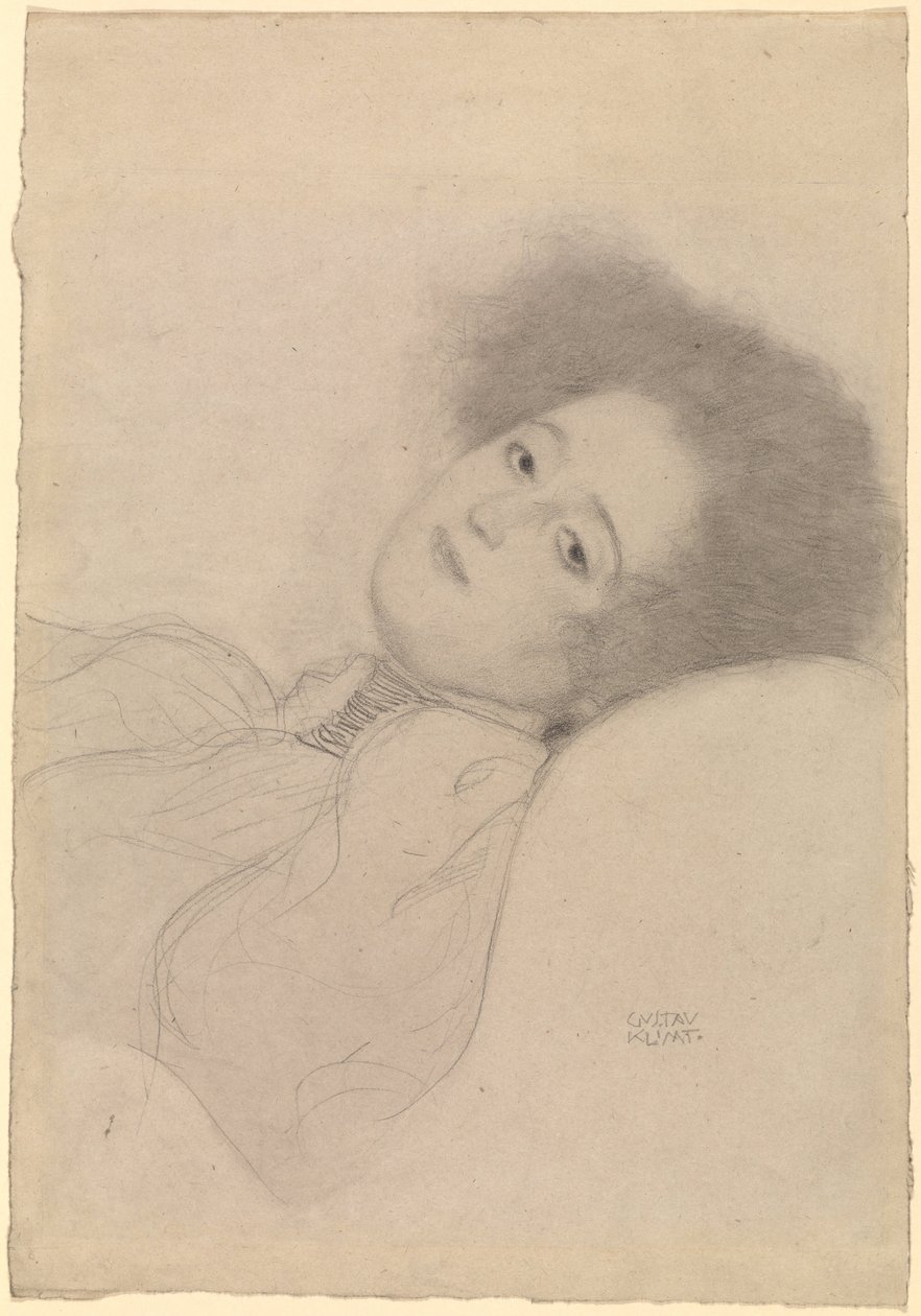 Portrett av en ung kvinne liggende av Gustav Klimt