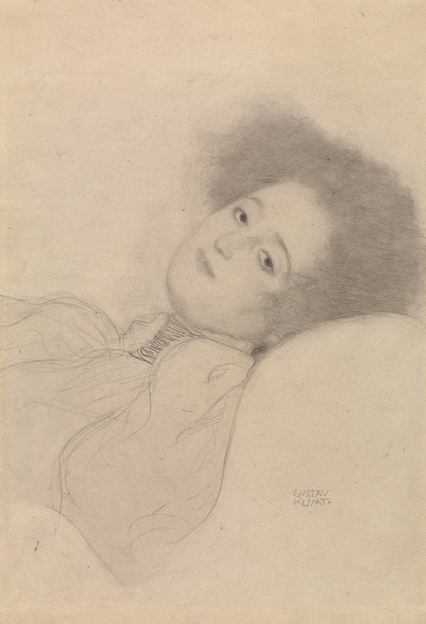 Portrett av en ung kvinne liggende av Gustav Klimt