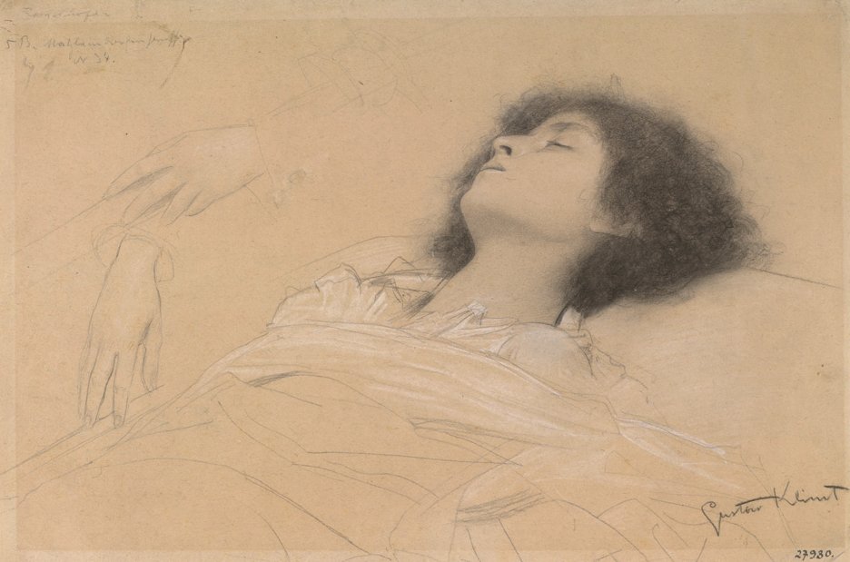 Liggende jente og to studier av hender av Gustav Klimt