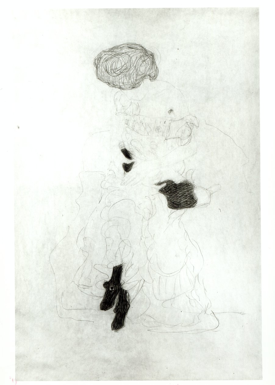Sittende kvinne, (blyant med hvitt kritt på papir) av Gustav Klimt