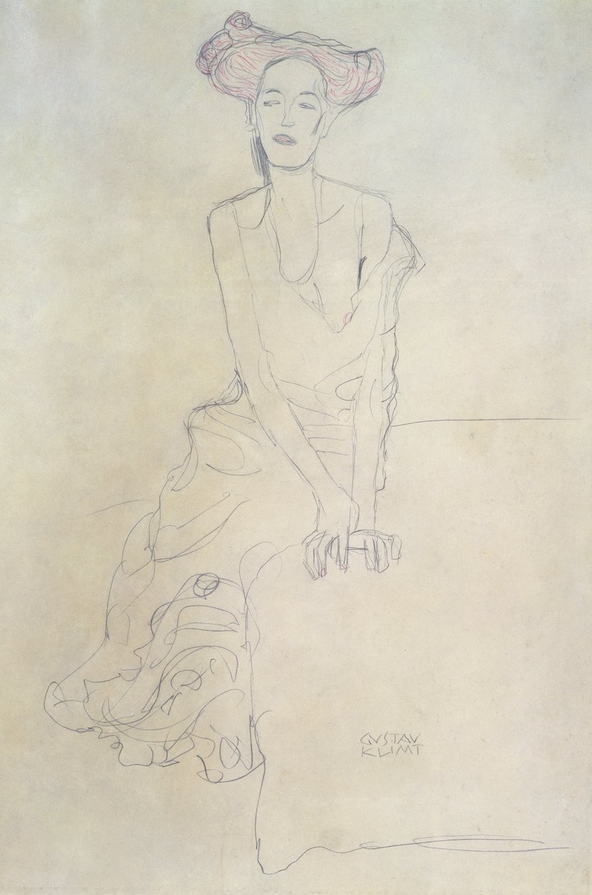 Sittende kvinne, 1908 (blyant og fargestift) av Gustav Klimt