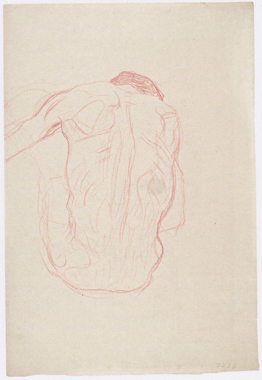 Sitter mannlig naken bakfra av Gustav Klimt