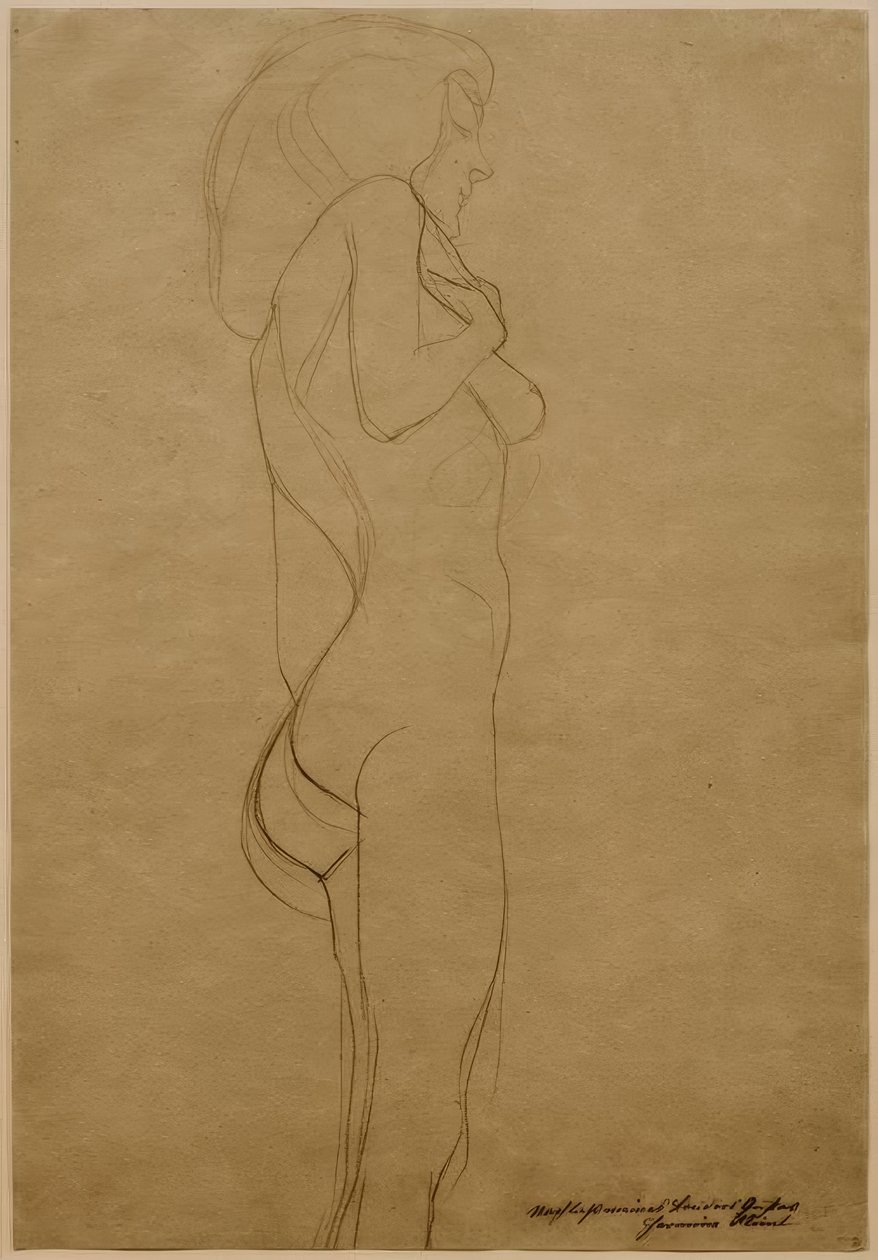Stående kvinnelig naken til høyre (studie) av Gustav Klimt