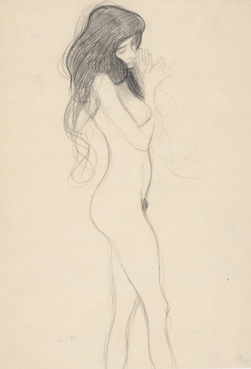 Stående kvinnelig naken til høyre av Gustav Klimt
