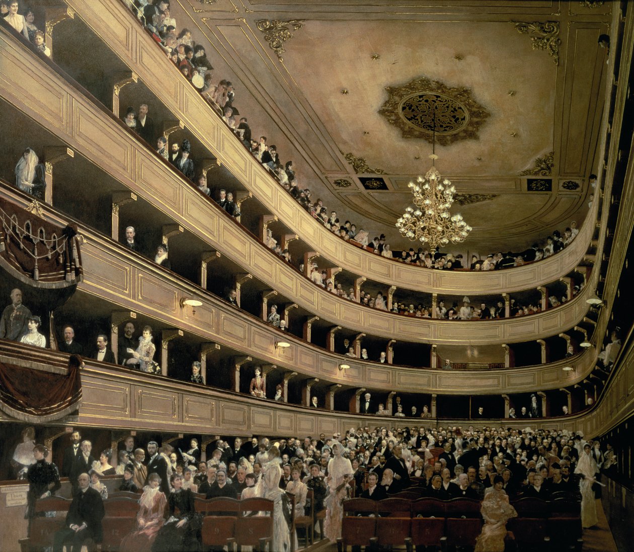 Auditoriet til Old Castle Theatre, 1888 av Gustav Klimt