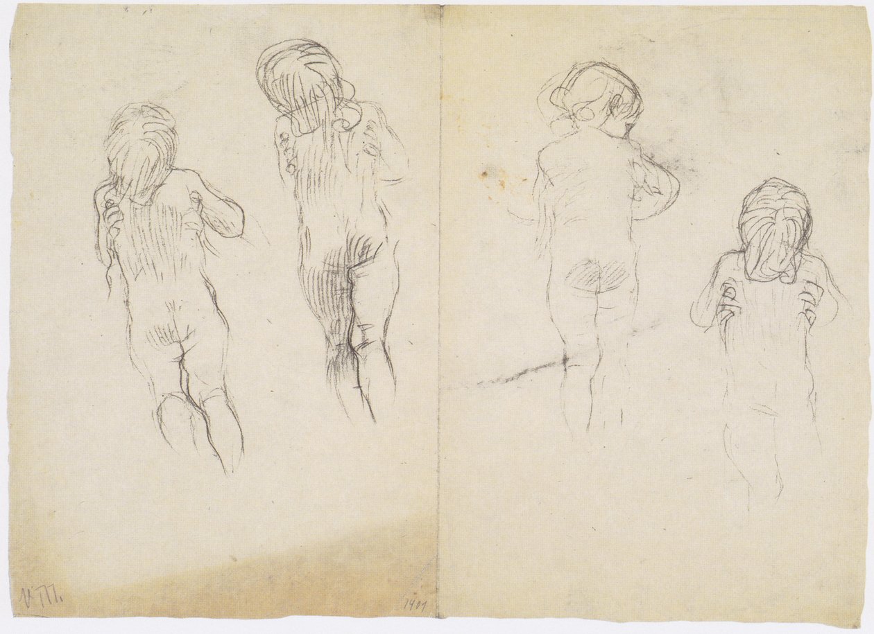 Fire studier av et barn holdt med begge hender av Gustav Klimt