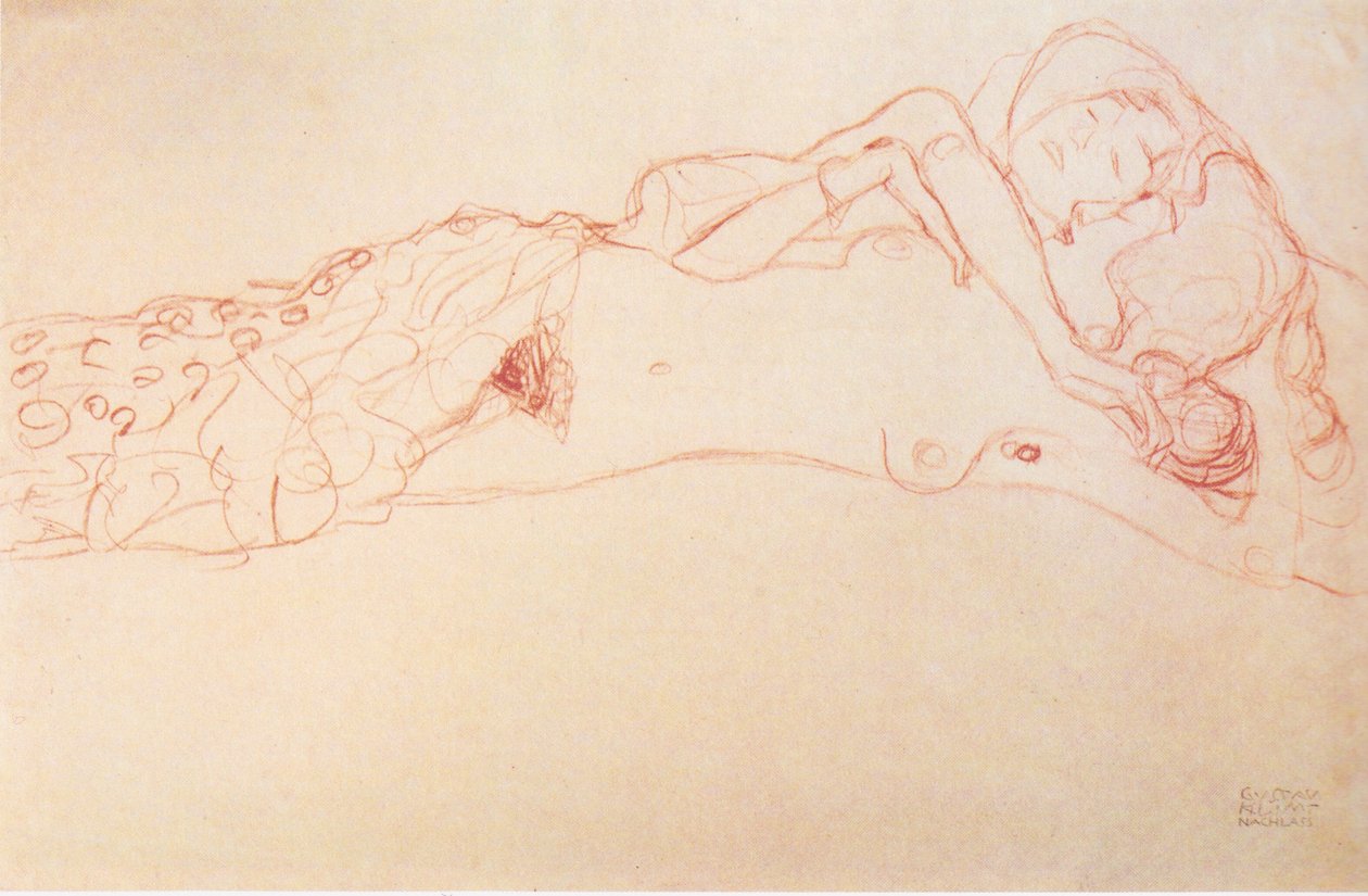 To nakenbilder som ligger på ryggen av Gustav Klimt