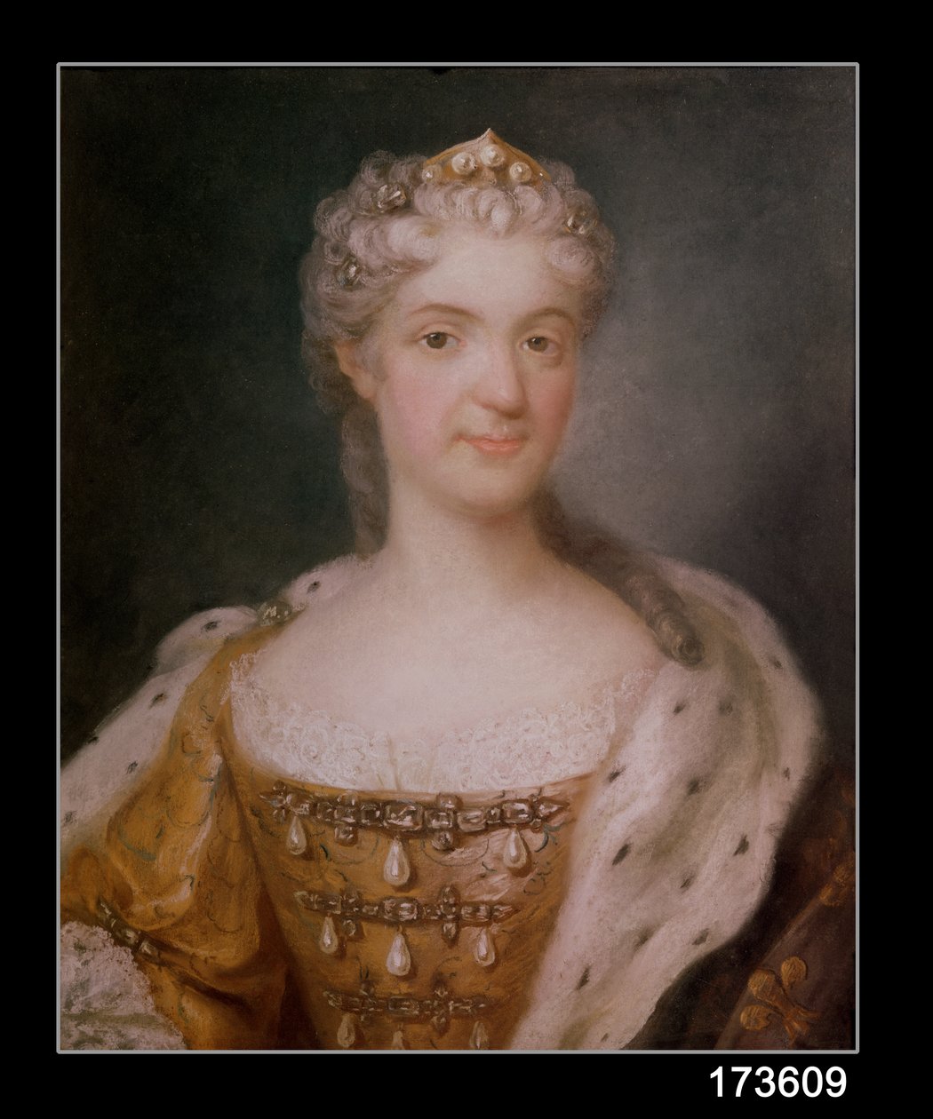 Portrett av Marie Leczinska (1703-68) Dronning av Frankrike (pastell på papir) (se 173610 for par) av Gustaf Lundberg