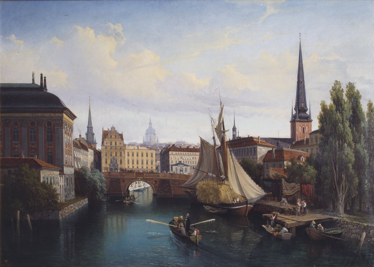 Utsikt over Riddarholmskanalen, Stockholm i 1835, 1880 av Gustaf Wilhelm Palm