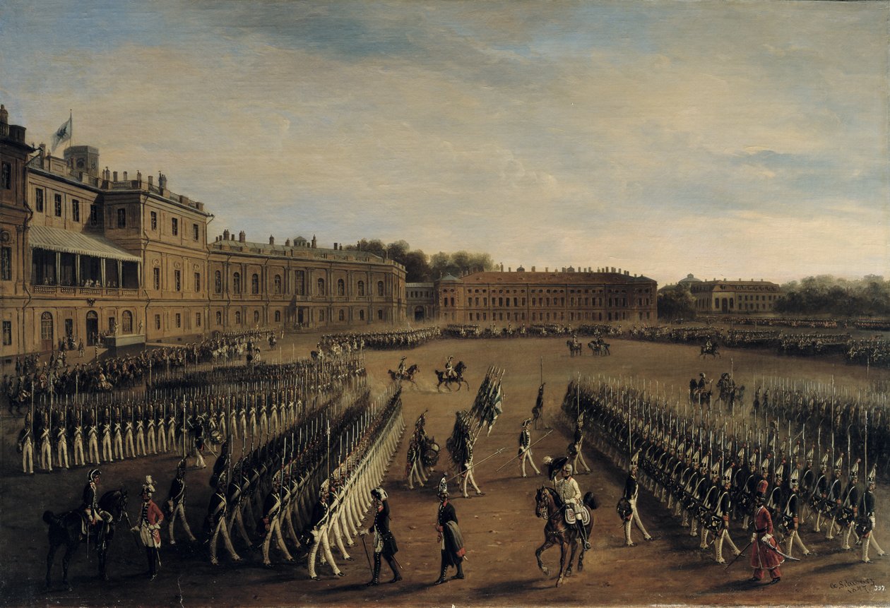 Parade på tiden av keiser Paul I (1754-1801) 1847 av Gustav Schwarz