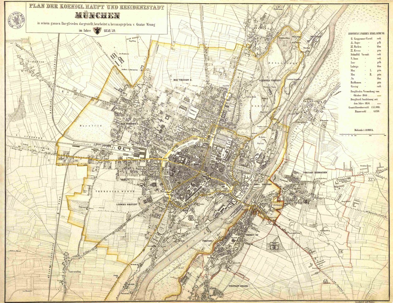 Plan for den kongelige hovedstaden og residensbyen München vist i hele våpenhvilen av Gustav Wenng